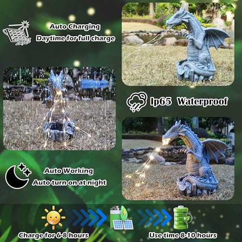 Dragon Solar Garden Statues Outdoor Decoration with LED Light Strings