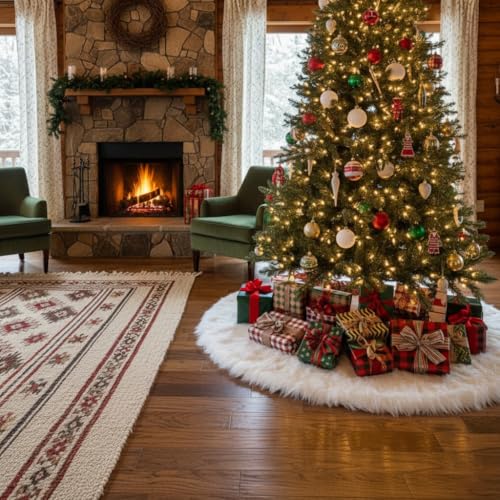 60 Inch Christmas Tree Plush Skirt Decoration for Merry Christmas Party Faux Fur Christmas Tree Skirt Decorations