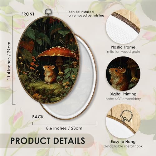 Forest Mouse Mushroom Oval Wall Art Decor Framed