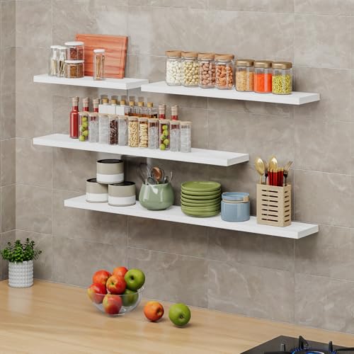 Floating Shelves 8 Inch Deep Solid Wood Wide Wall Shelf Set of 2 Wall Mounted for Bedroom Bathroom Living Room Kitchen (2 Count)