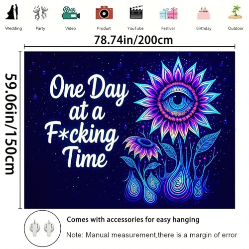 Blacklight Trippy Tapestry UV Reactive Psychedelic Eye Flower Wall Hanging with Quote for Bedroom Dorm Living Room Aesthetic Glowing Decor Fluorescent Poster Large 78 x 59 Inch