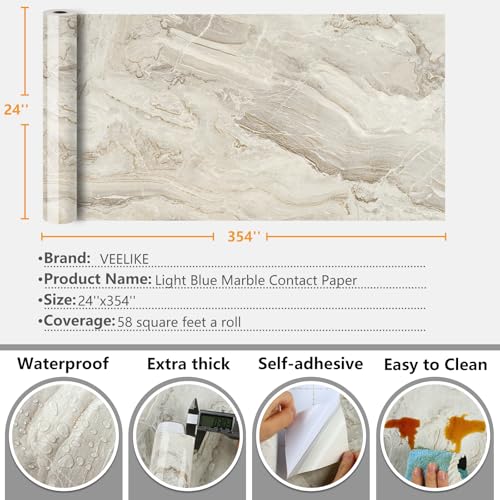 Glossy Beige Gold Marble Contact Paper for Countertops Waterproof Peel and Stick Countertop Contact Paper 24''x354'' Self Adhesive Vinyl Marble Wallpaper for Bathroom Kitchen Counter Top Cover