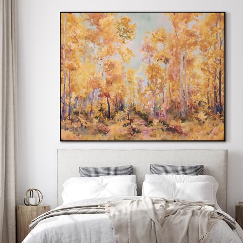 36"x46" Extra Large Framed Wall Art Golden Autumn Forest Path with Vibrant Foliage for Home Living Room Bedroom Decor
