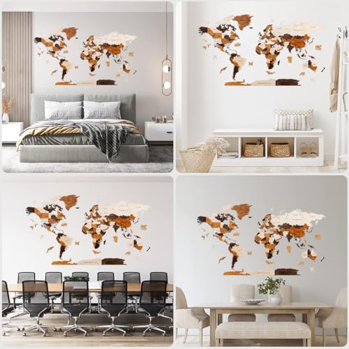 Multilayered 3D Wooden World Map Wall Decor