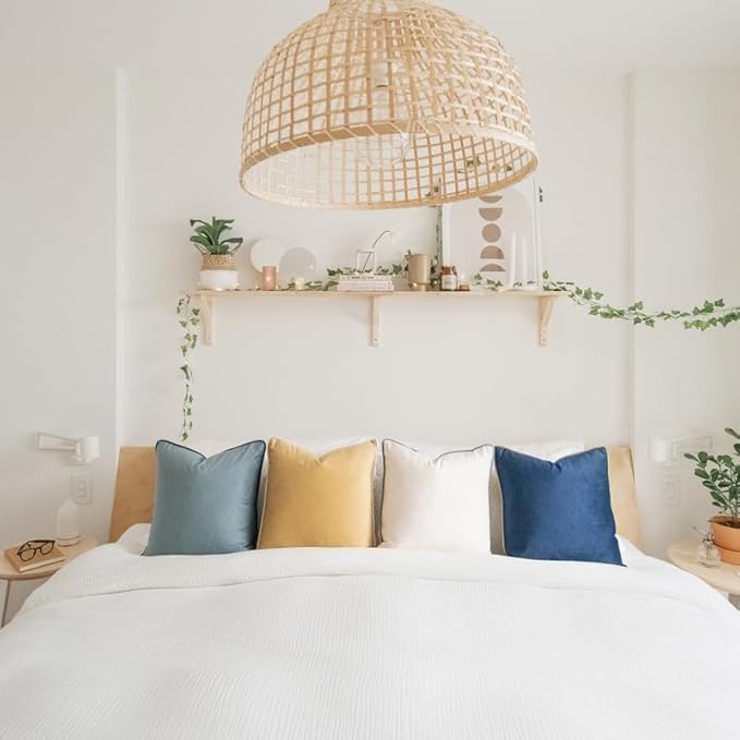 MONDAY MOOSE Decorative Throw Pillow Covers Cushion Cases, Set of 4 Soft Velvet Modern Double-Sided Designs, Mix and Match for Home Decor, Pillow Inserts Not Included (16x16 inch, Blue/Beige)