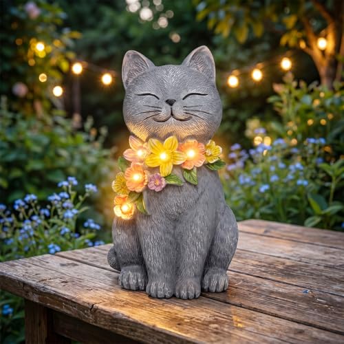 Solar Cat Garden Statue for Outdoor Decor