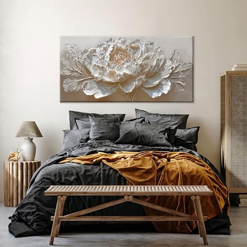 Large Canvas Wall Art Decor White Peony Flower Canvas Art Wall Decor For Living Room Modern Decor Elegant Nature Botanical Flower Canvas Prints Wall Art Decor For Bedroom Home Office Decor 24×48Inch