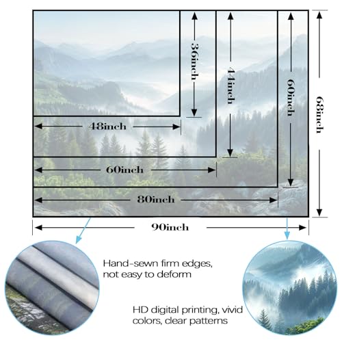 Nature Forest Mountain Tapestry Green Misty Pine Tree Tapestry for Bedroom Aesthetic Foggy Woodlands Sky Landscape Tapestries Wall Hanging for Living Room Dorm 80 x 60 Inch