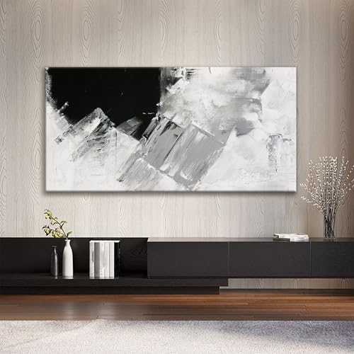 Large Black Grey Abstract Canvas Wall Art For Living Room Decor 29x58 Inch