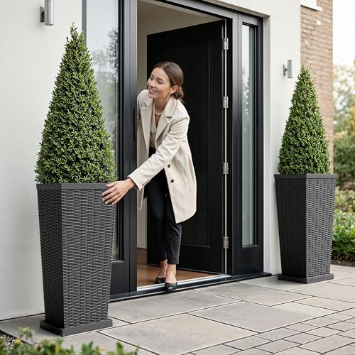 30" Front Porch Resin Rattan Tall Planters 2 Pack (2 Count)