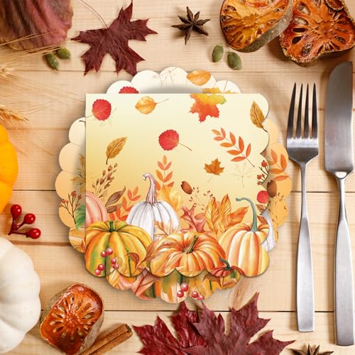 40 Pcs Fall Pumpkin Dessert Plates and Napkins Sets (40 Count)