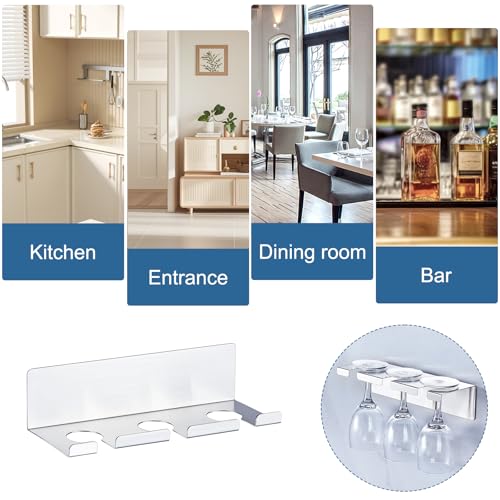 Wine Glass Holder Wine Glass Drying Rack Metal Hanging Stemware Rack Wall Mounted Adhesive Hanging Wine Glass Organizer Stemware Holder for Bar Restaurant Kitchen 2 Pack