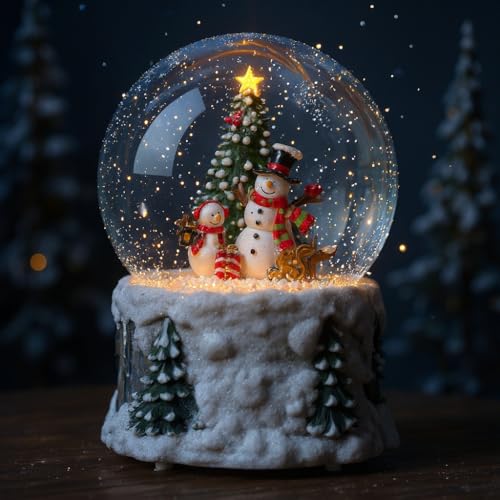 Christmas Snow Globe Lantern Water Glittering Snowman Scene with Music & Timer