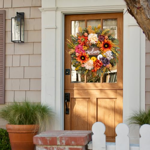 Artificial Harvest Fall Wreaths for Front Door 24 Inch Autumn Wreath