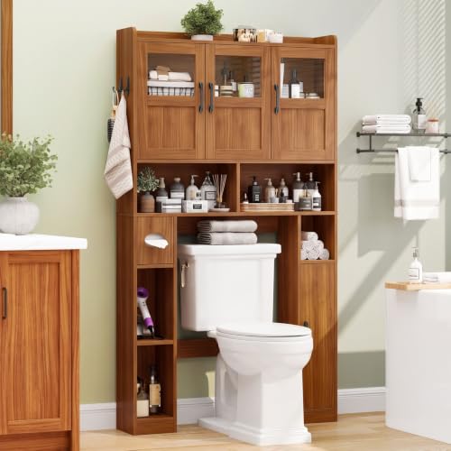 Farmhouse Over The Toilet Cabinet with 3 Acrylic Doors