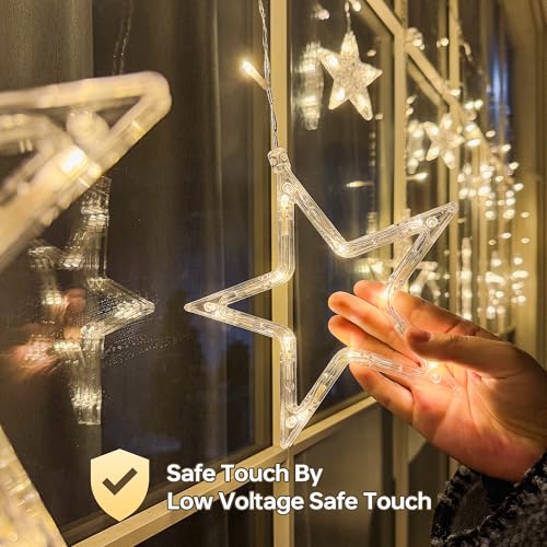 8.2FT 126L Warm White Christmas Star Icicle Curtain Lights Indoor (126 Count)