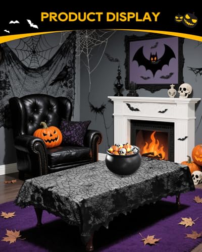 Black Lace Tablecloth Halloween Set 53x68 inches