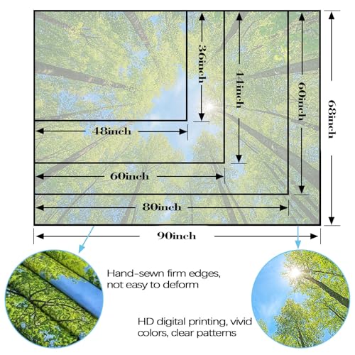 Nature Forest Tree Celling Tapestry Lush Green Treetops Sunlit Tapestry for Bedroom Aesthetic Sky Sunlight Canopy Leaves Landscape Tapestries Wall Hanging for Living Room Dorm Office 90 x 68 Inch