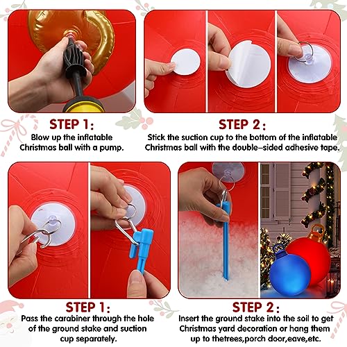 3 Pcs Outdoor Light Up Christmas Ball Decorations Large Christmas Inflatable PVC Decorated Balls with Light 24 Inch (3 Count)