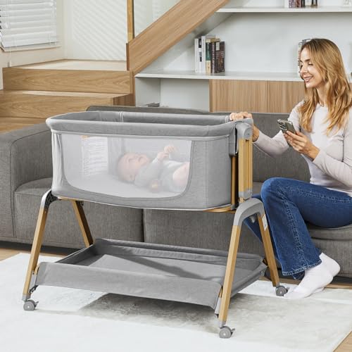 3-in-1 Baby Bassinet, Bedside Sleeper, Rocking Mode, Wheels, Grey
