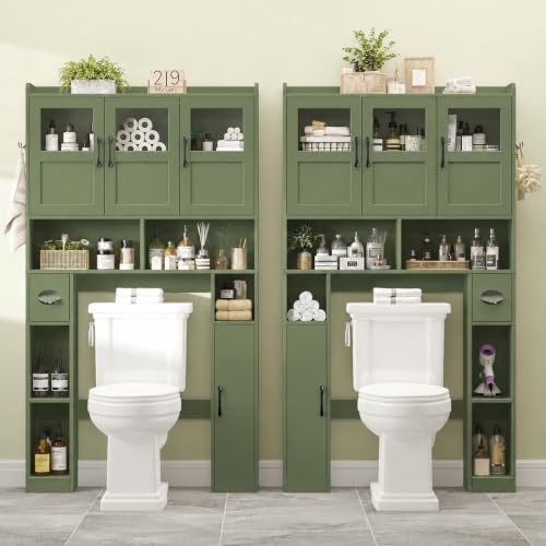 Farmhouse Over The Toilet Cabinet with 3 Acrylic Doors. Green