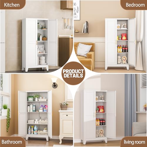 Metal Kitchen Pantry Storage Cabinet with 2 Doors and 3 Adjustable Shelves