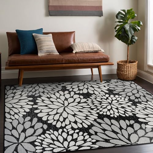 Outdoor Rug 8x10 Modern Exotic Tropical Leaf Area Rugs for Indoor and Outdoor Patio Deck Porch Garden Water Resistant Washable Outside Carpet