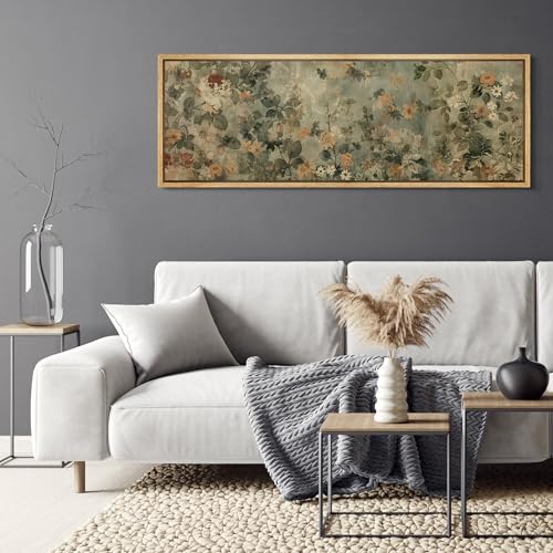 Large Framed Canvas Print Wall Art Minimalist Ink Branches Illustrations Antique Retro Fine Art Illustrations Decorative Colorful for Bedroom
