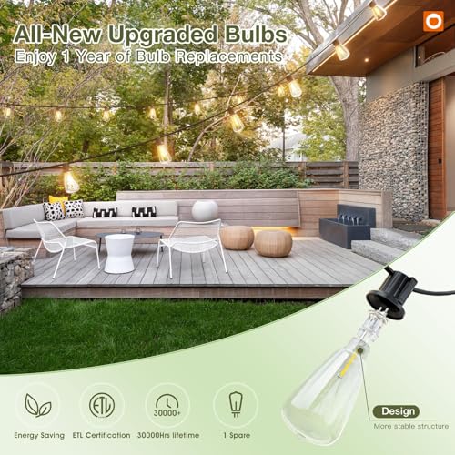 54FT(48+6) Solar String Lights Outdoor, Waterproof Dimmable 24+2 LED (48 Foot)