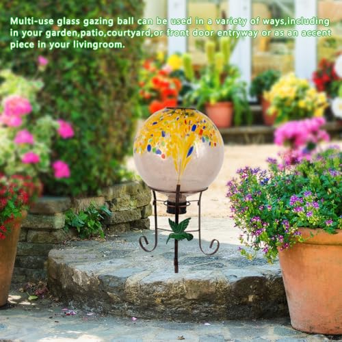 10" Diameter Solar Gazing Ball and 8.5" Metal Stand Yard Art