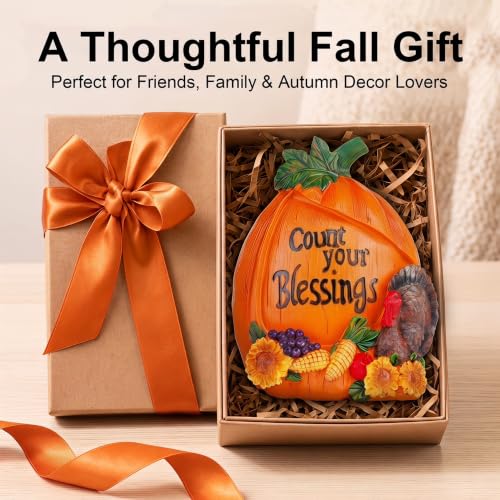 7.5" Fall Pumpkin Figurine with Turkey
