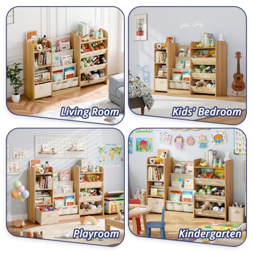 Kids Bookshelf and Toy Storage with 7 Removable Bins