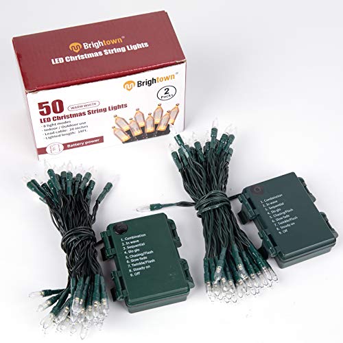 Battery Operated Christmas Lights 2 Pack 18 FT 50 LED Warm White (50 Count)