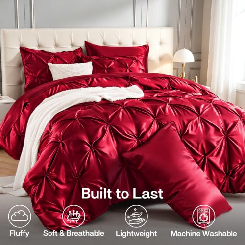 Satin Full Size Comforter Set Burgundy