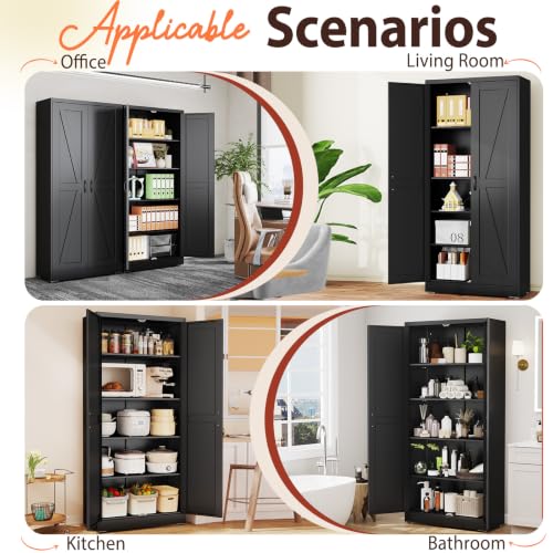71" Black Metal Storage Pantry Cabinet