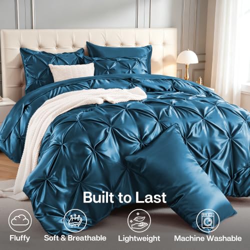 Satin Twin XL Comforter Set Teal