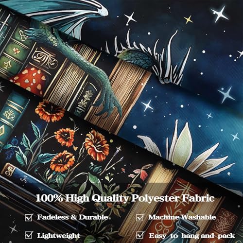 Dragon Bookshelf Tapestry Witchy Mushroom Bookshelf Tapestries Wall Hanging Gothic Medieval Fantasy Moon Dark Academia Book Large Tapestry for Bedroom Living Room Dorm 80 x 60 inch