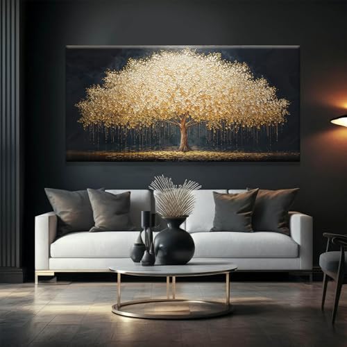 Large Modern Gold Tree Of Life Art Wall Decor For Living Room 29"X 58"