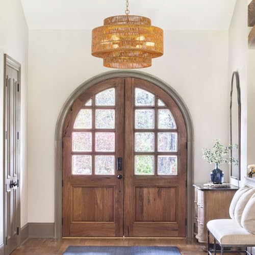 23.6" Large Gold Rattan Chandelier