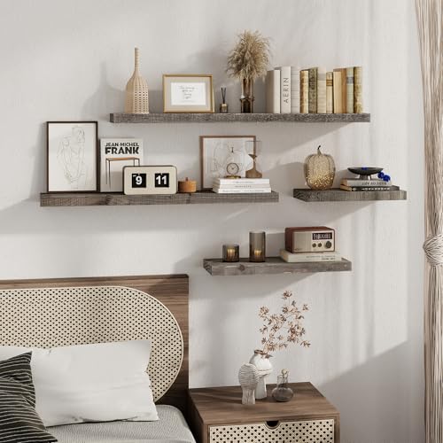 44 Inch Long Solid Wood Floating Shelves for Wall