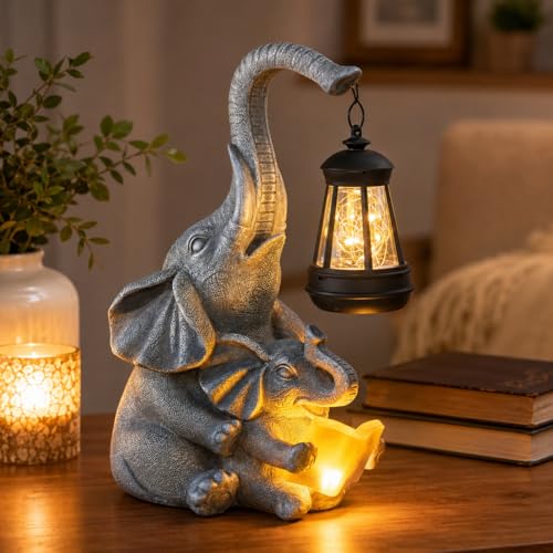 Solar Elephant Garden Statue with Lantern