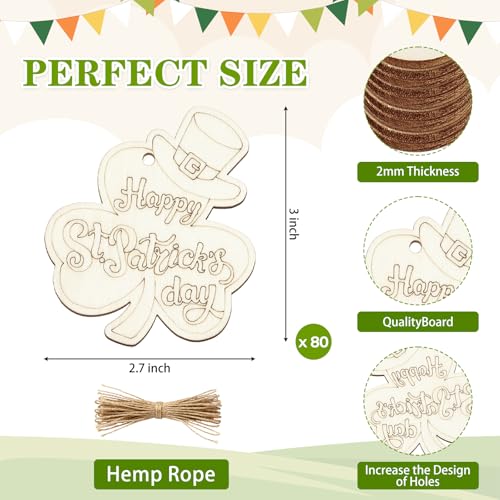 80PCS Wooden St. Patrick's Day Ornaments to Paint Shamrock Cutout Decorations (80 Count)