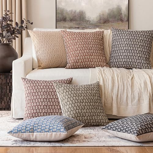 Decorative Floral Print Throw Pillow Covers 24×24 Rustic Gray