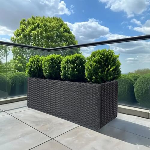 Large Rectangular Block Planter Box Handmade Wicker Tall Planters for Outdoor Plants with Removable Liners Modern Planter for Indoor Outdoor Patio Deck