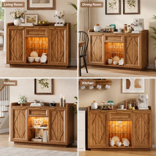 47" Buffet Cabinet with LED Lights & Charging Station