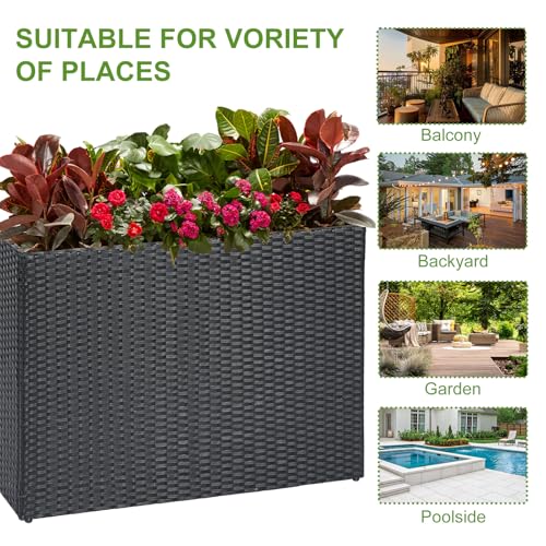 Large Rectangular Block Planter Box Handmade Wicker Tall Planters for Outdoor Plants with Removable Liners Modern Planter for Indoor Outdoor Patio Deck