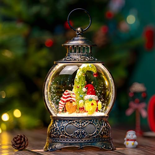 Christmas Snow Globes Christmas Water Lantern with Gnome Whimsical Christmas Tree
