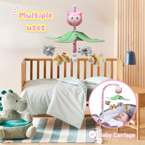Baby Crib Mobile with Music Lights Projector and Remote Control Pink