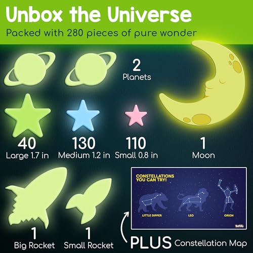 Glow in The Dark Stars for Ceiling & Walls (280 Count)