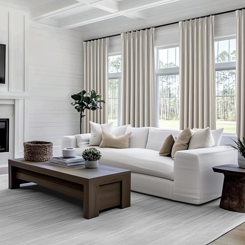Natural Melange Pleat Room Darkening Curtains 84 Inch Length 2 Panels Set for Living Room (2 Count)